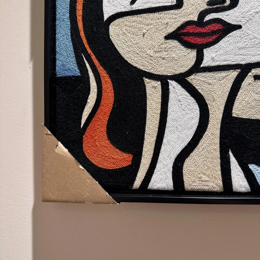 BP Home Framed Embroidered Textile Wall Art Picasso Cubism Face Decor 17